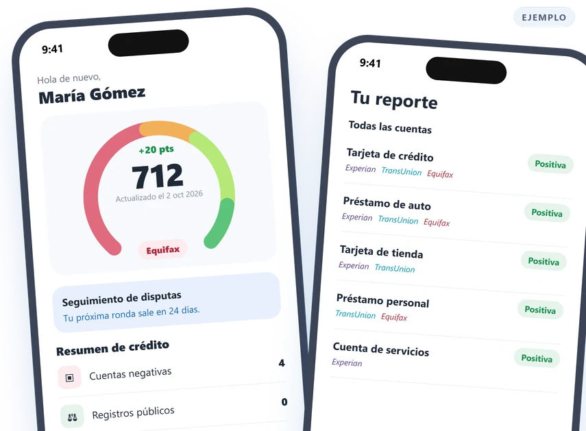 Ejemplo de la app del cliente con su puntaje y su reporte